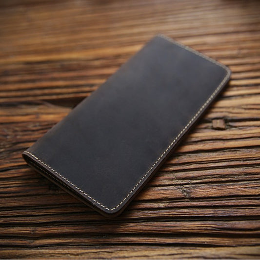 Men's Horse Leather Green Long Genuine Simple Men's Wallets