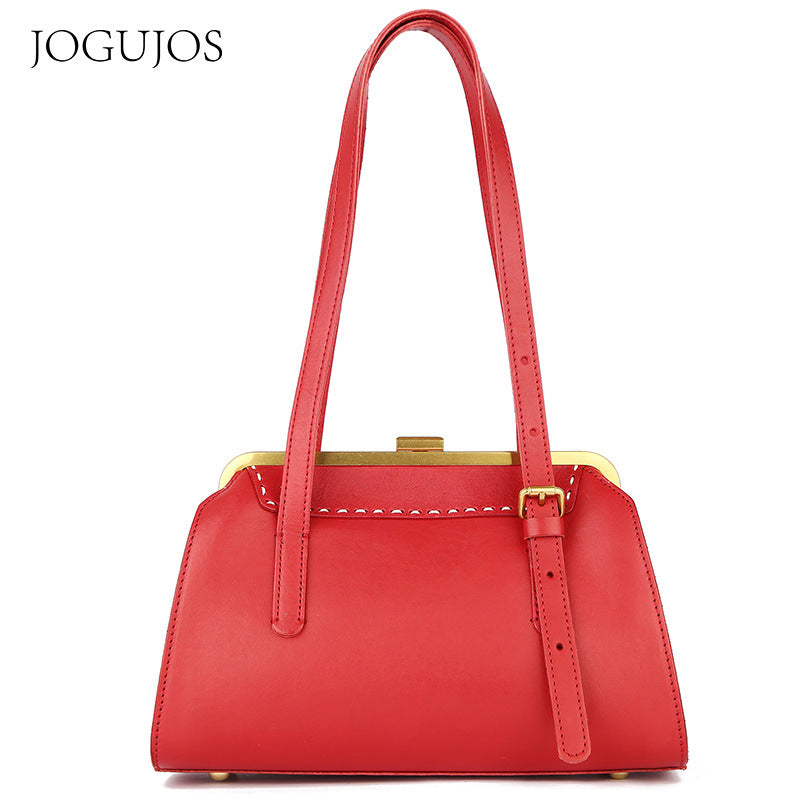 Women's Underarm Retro Fashion Baguette Layer Cowhide Shoulder Bags