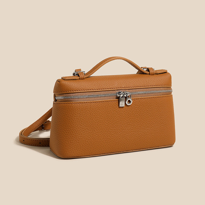 Women's Leather Lunch Box First Layer Cowhide Hand Shoulder Bags