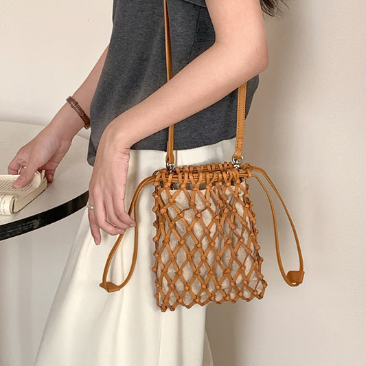 Women's Hand-woven Net Mobile Mini Drawstring Lucky Bags