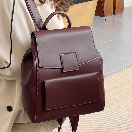 Women's Style Genuine Leather Color Matching Cowhide Backpacks