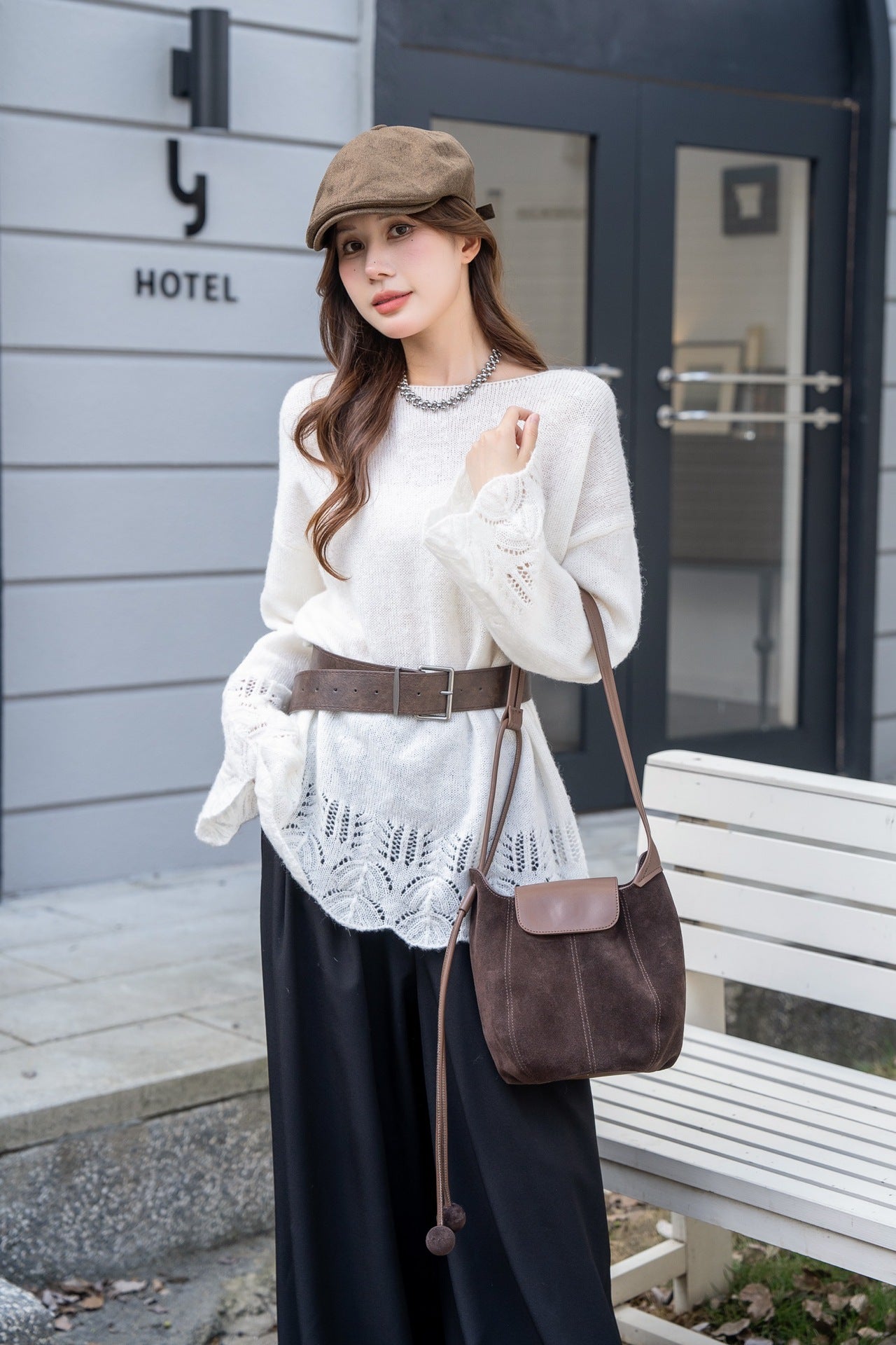 Women's Fashion Underarm Pumpkin Frosted Leather Textured Shoulder Bags