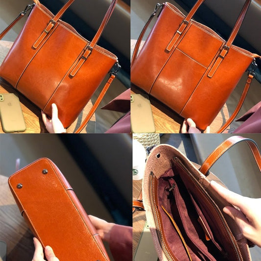 Women's First Layer Cowhide Large Capacity Commuter High Sense Class Handbags