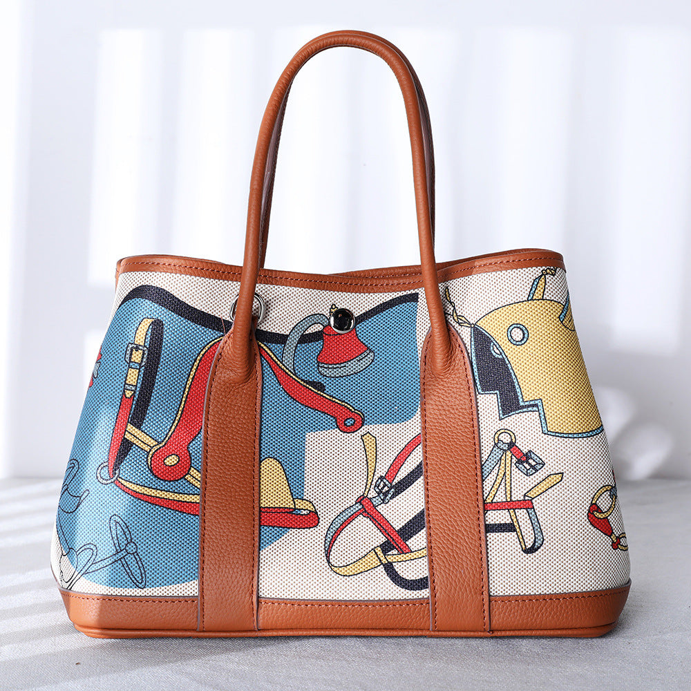 Women's Cowhide Home Classic Painted Genuine Leather Handbags