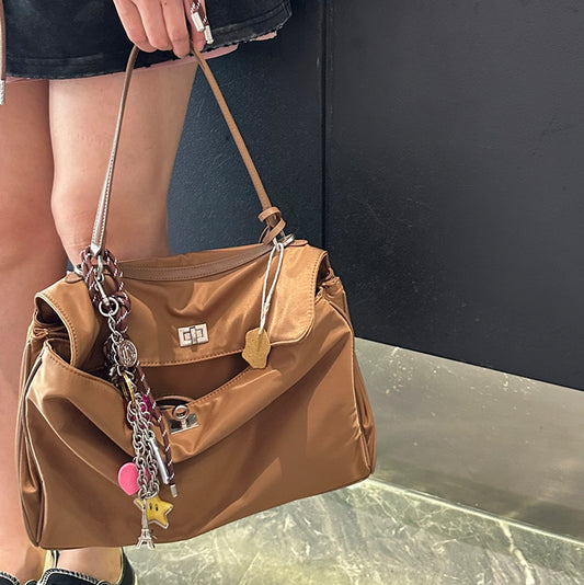 Nylon Cloth Large Capacity Totes Loose Neutral Shoulder Bags