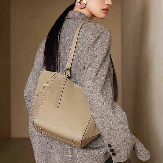 Cowhide Genuine Leather Geometric Deformable Large Crossbody Bags