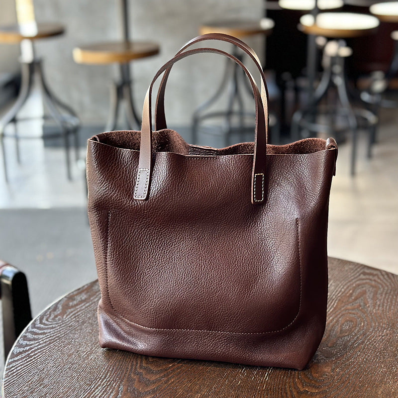 Women's Retro Cowhide Simple Elegant Commuter Genuine Handbags