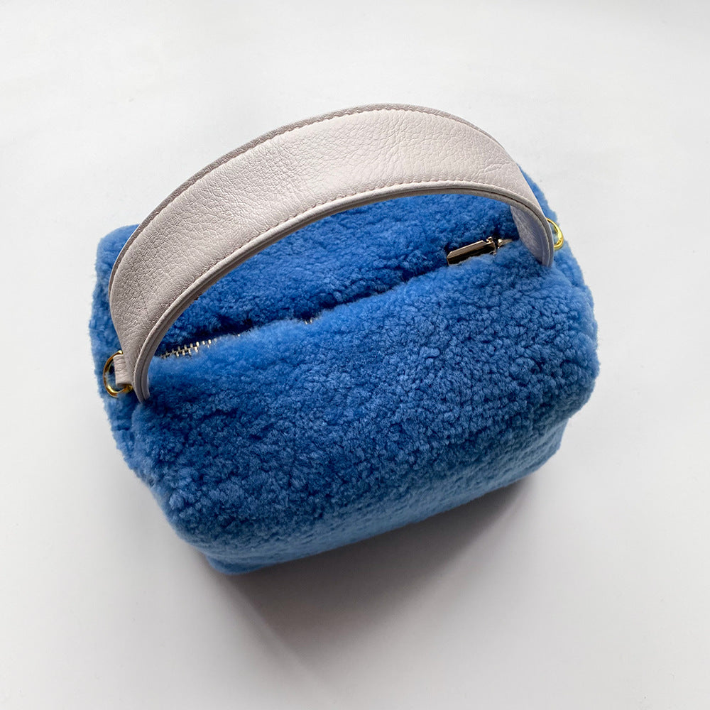 Women's Plush Genuine Leather Box Green Hand Shoulder Bags