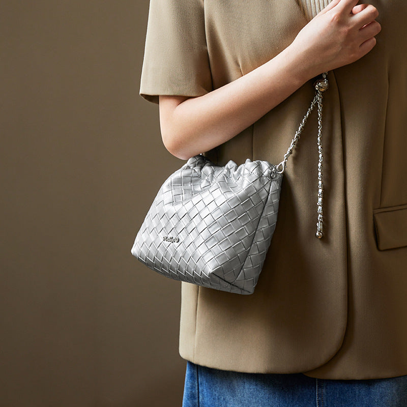 Women's Stylish Popular Sier Chain Leather Shoulder Bags