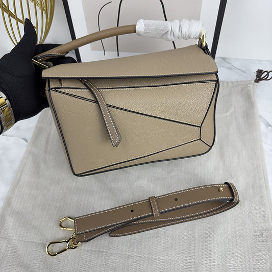 Women's Geometric Rhombus Soft Leather Stitching Genuine Portable Shoulder Bags