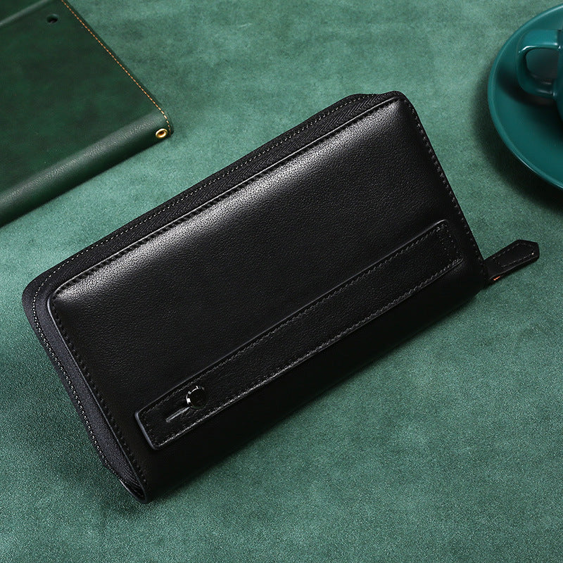 Men's Genuine Leather Zip Clutch Business Cowhide Men's Handbags