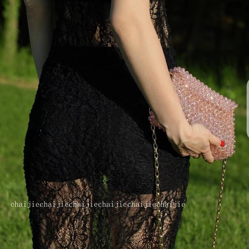 Glamorous Style Red Handmade Chain Hand Crossbody Bags