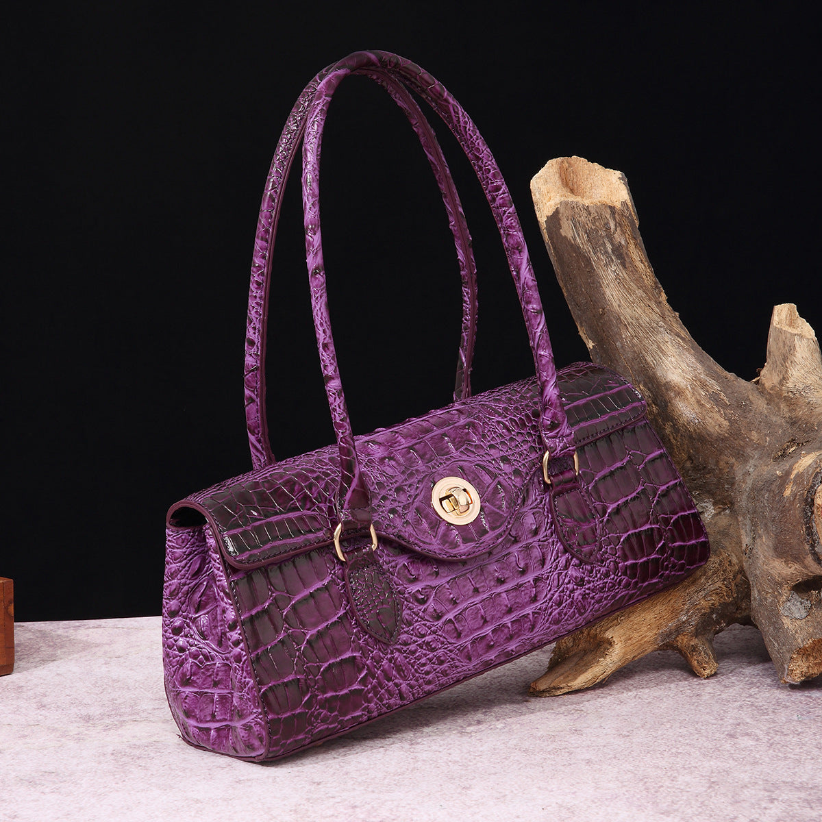 Women's Retro Portable Underarm Baguette Crocodile Pattern Crossbody Bags