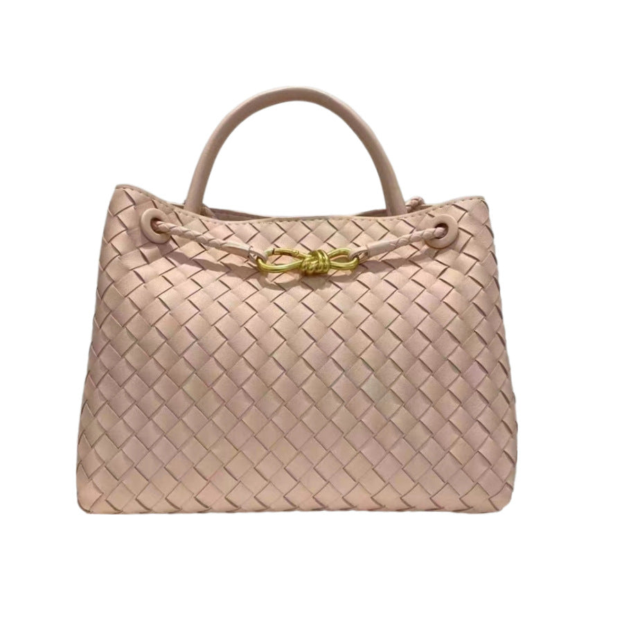 Women's Cowhide Metal Cord Fastener Woven Bags