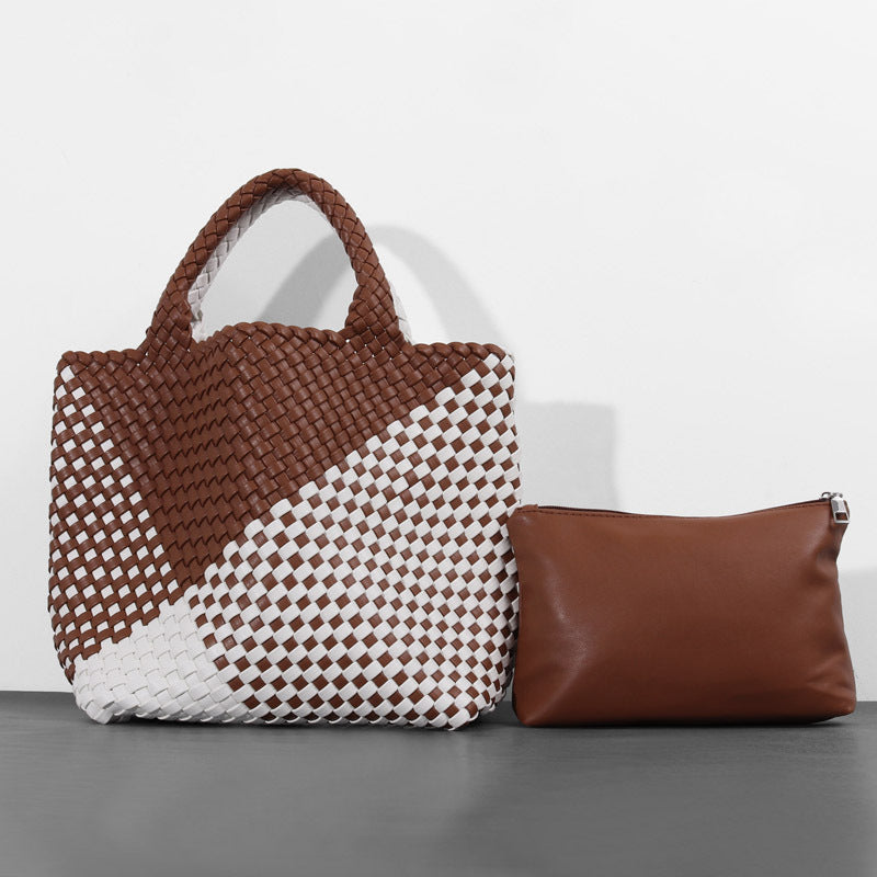 Soft Leather Woven Big Vegetable Basket Handbags