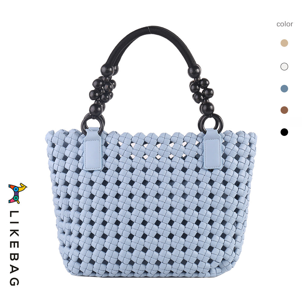 Women's Vegetable Basket Woven Portable Advanced Hollow Wooden Bead Handbags