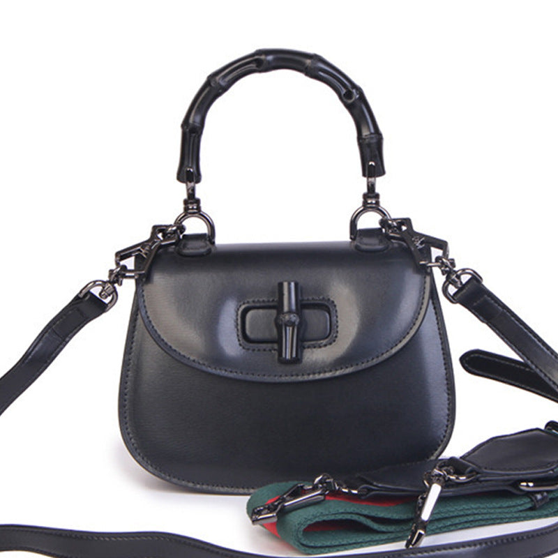 Women's Bamboo Retro Textured Genuine Leather Home Shoulder Bags