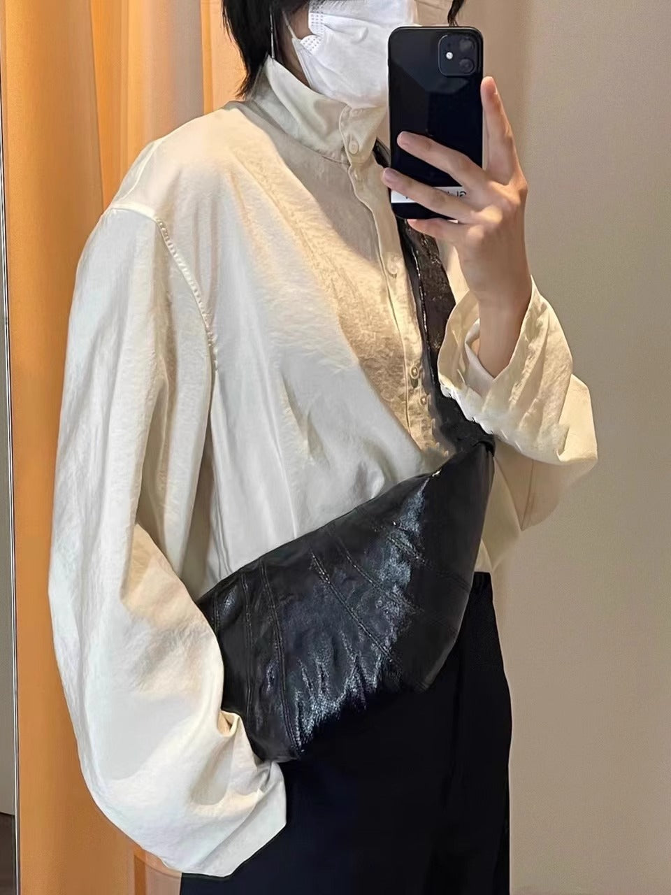 Lazy Can Be Praised Croissant Linen Crossbody Bags