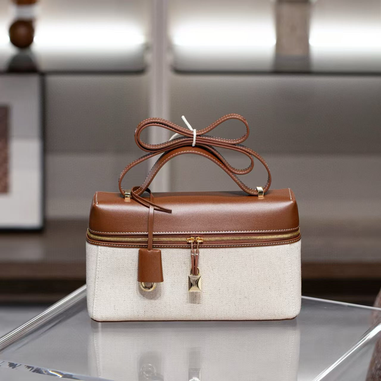 Lunch Box Vintage Genuine Leather Portable Crossbody Bags