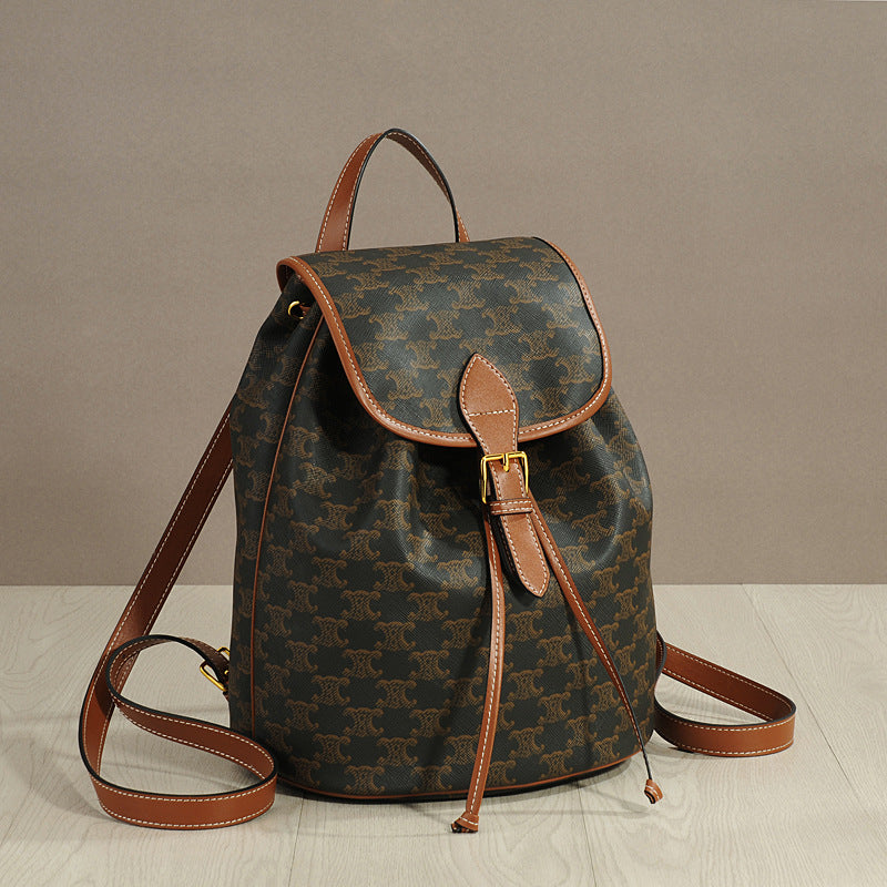 Women's Leather Arc Early Spring Drawstring Presbyopic Backpacks