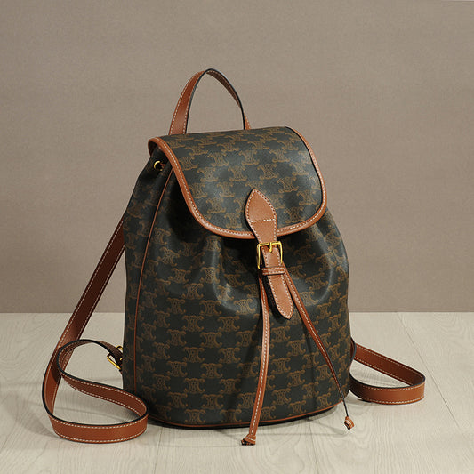 Women's Leather Arc Early Spring Drawstring Presbyopic Backpacks