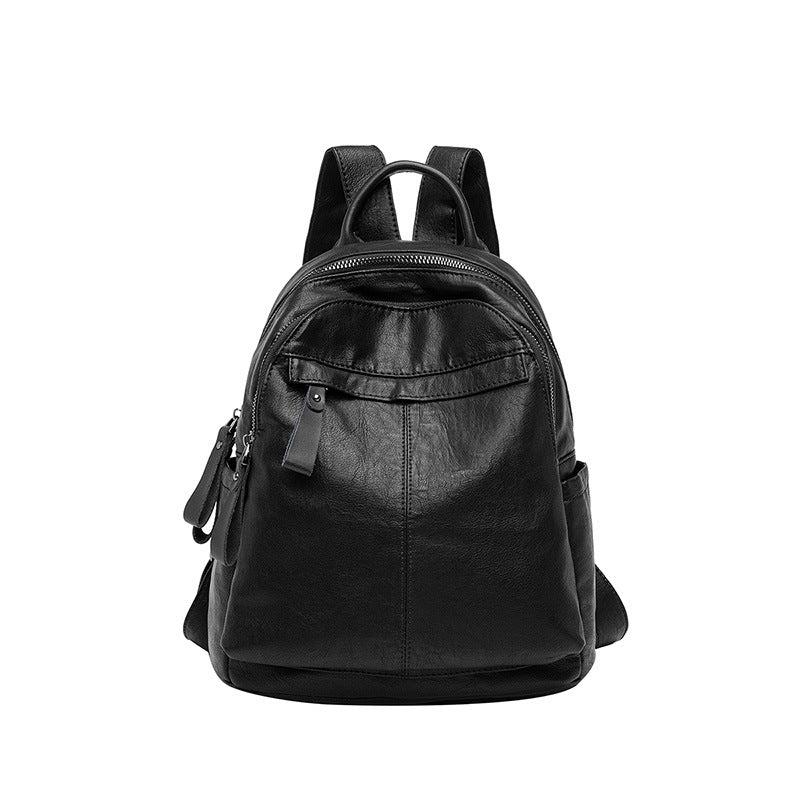 Women's Fashion Trendy Versatile Black Soft Leather Backpacks