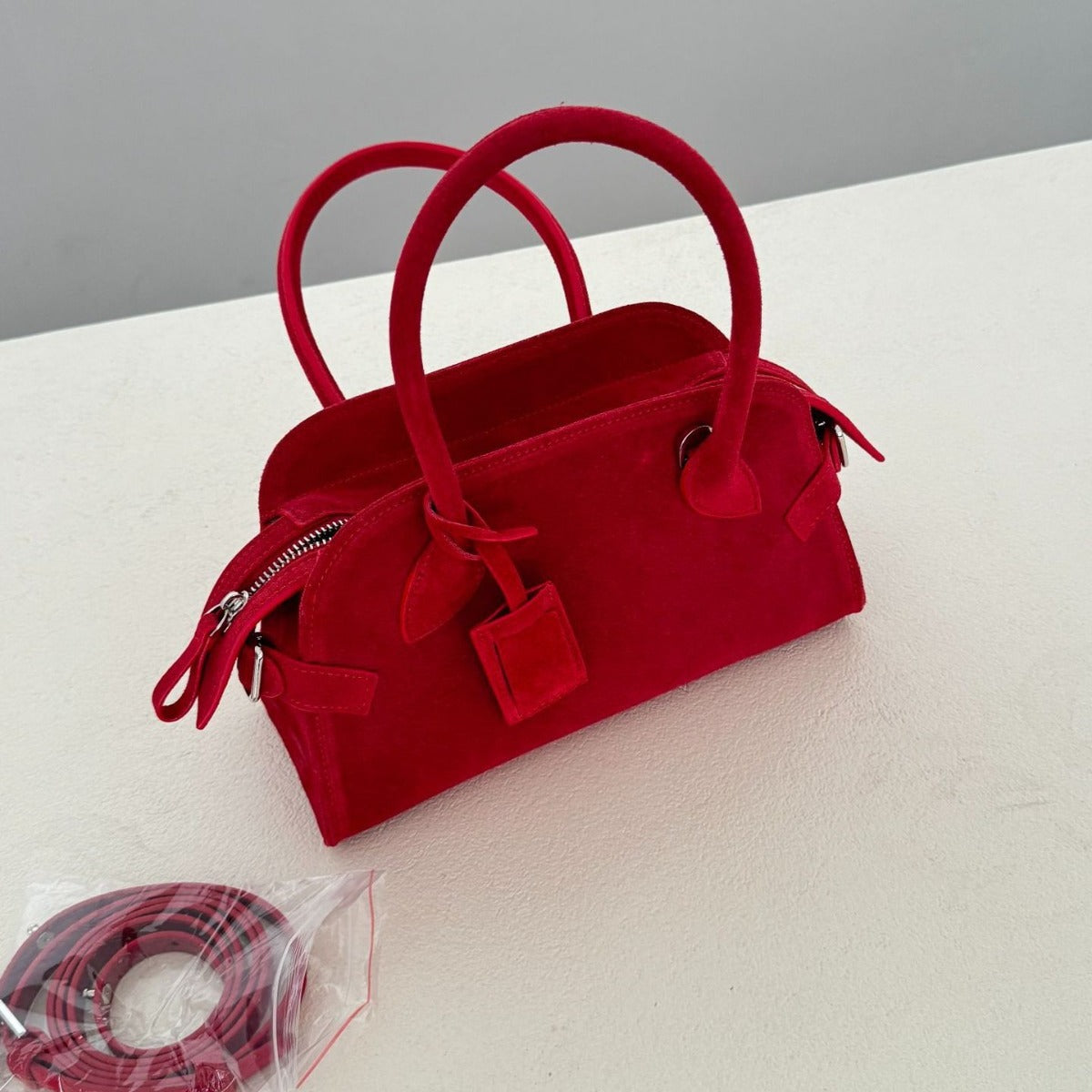 Red Chamois Cowhide Niche Matte Leather Crossbody Bags