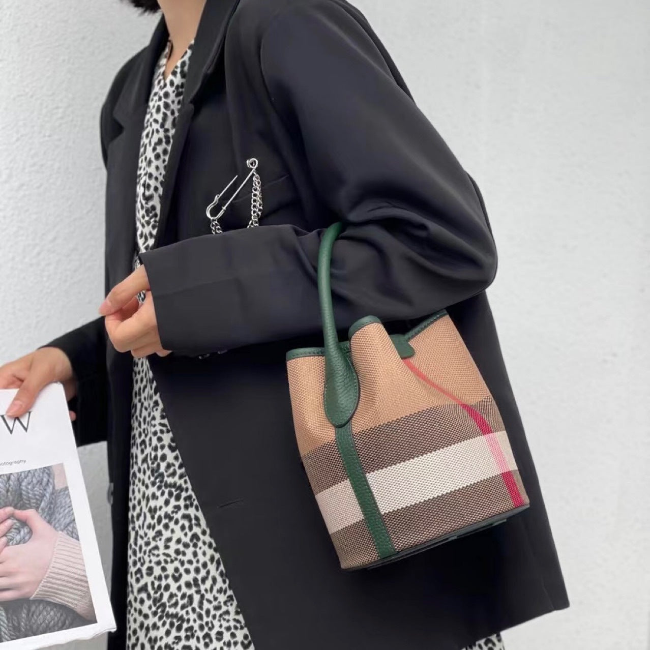 Women's Fashion Genuine Leather Fashionable Plaid Cowhide Bags