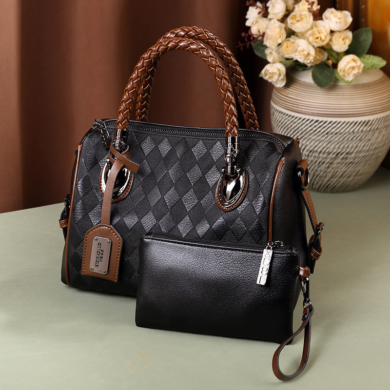 Women's Retro Plaid Portable Pillow Boston Bags