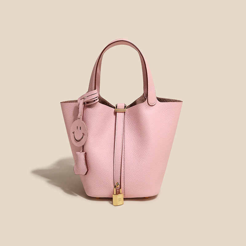 Women's Layer Cowhide Vegetable Basket Versatile Genuine Handbags