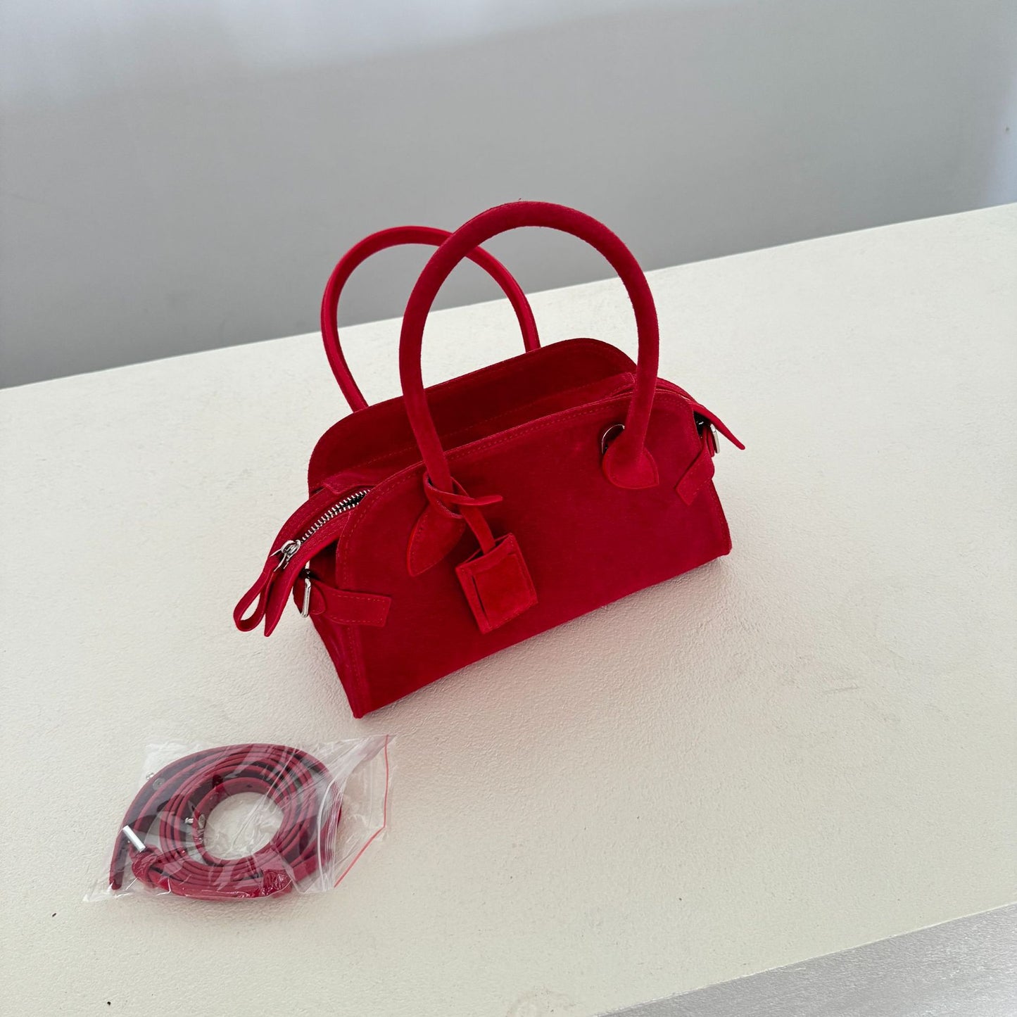 Red Chamois Cowhide Niche Matte Leather Crossbody Bags