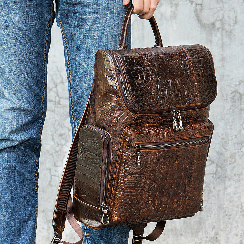 Men's Crocodile Pattern Genuine Leather Fashion Trends Backpacks