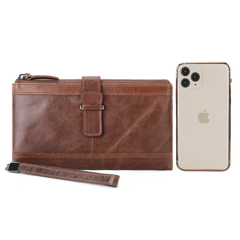 Men's Retro Crazy Horse Leather Swiping Long Men's Wallets