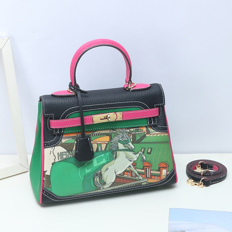 Women's Fashion Printed Iti Kai Cartoon Pattern Genuine Bags