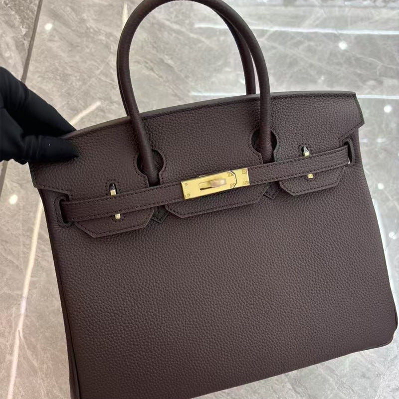 Women's First Layer Cowhide Lychee Pattern Leather Handbags