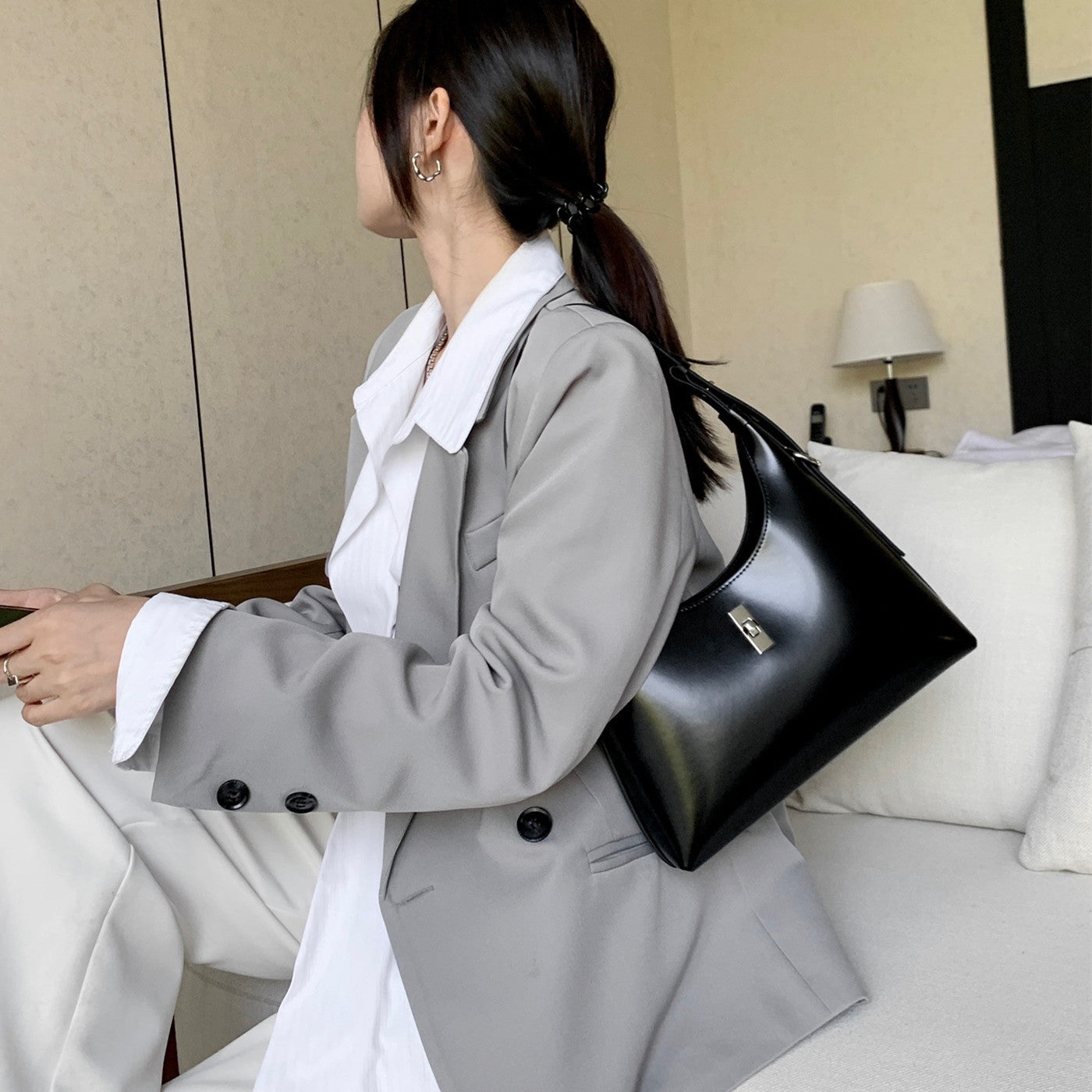 Genuine Leather Retro Baguette Underarm Moon Shoulder Bags