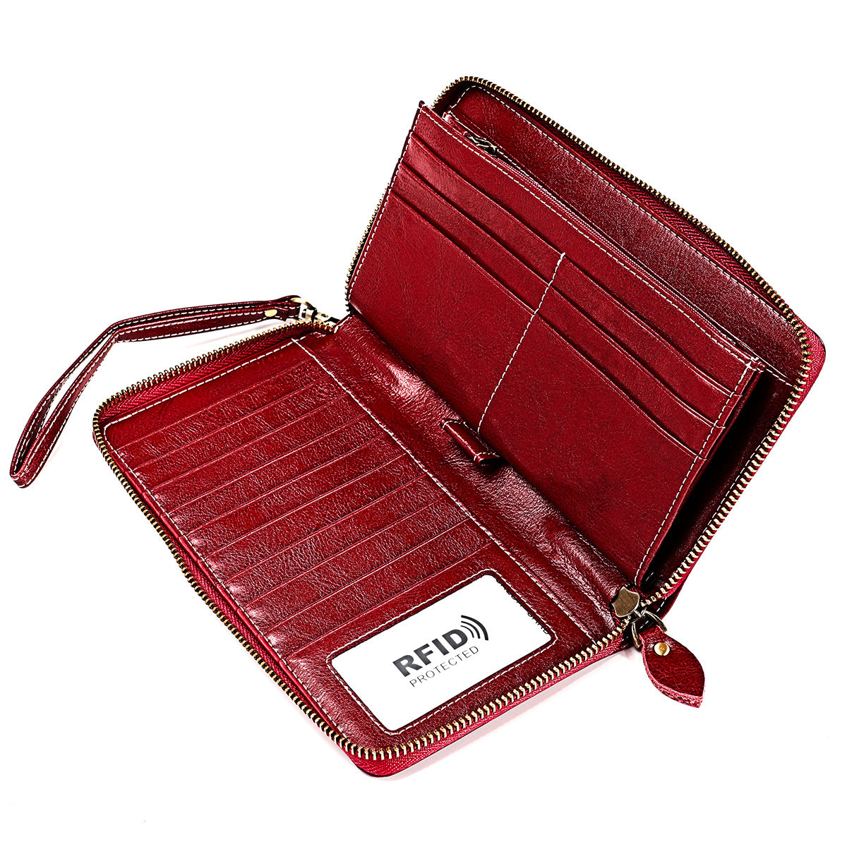 Women's Leather Long Large Capacity Cowhide Mobile Ladies Wallets
