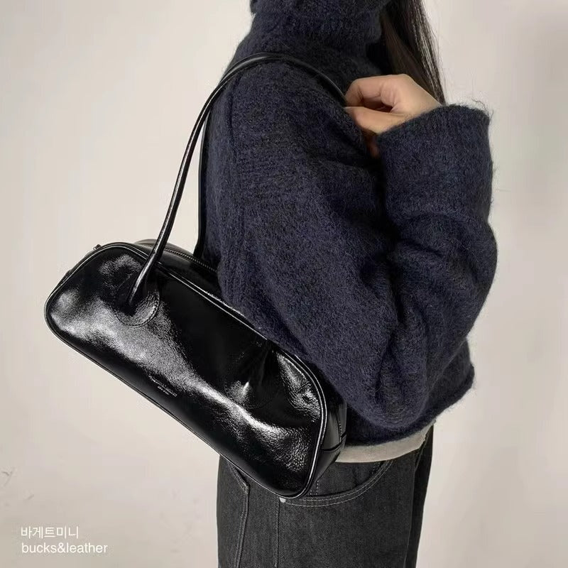 Cowhide Underarm Simple Double Strap French Shoulder Bags