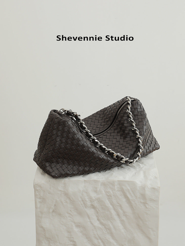 Braided Leather Large Capacity Oblique Collapse Tote Bags