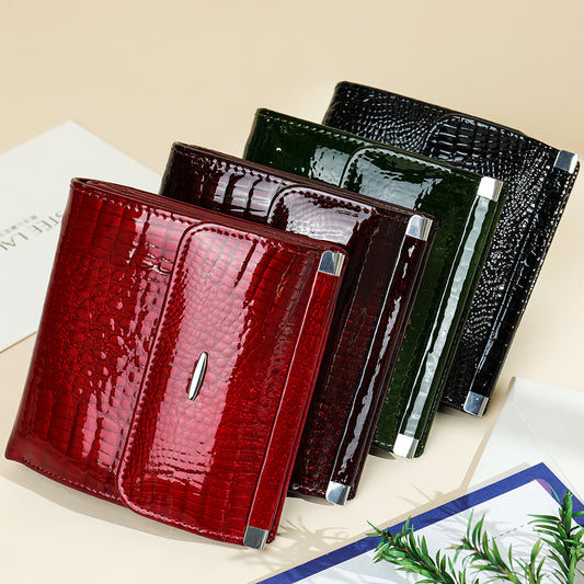 Women's Patent Leather Elegant Retro Fashion Cattlehide Ladies Wallets