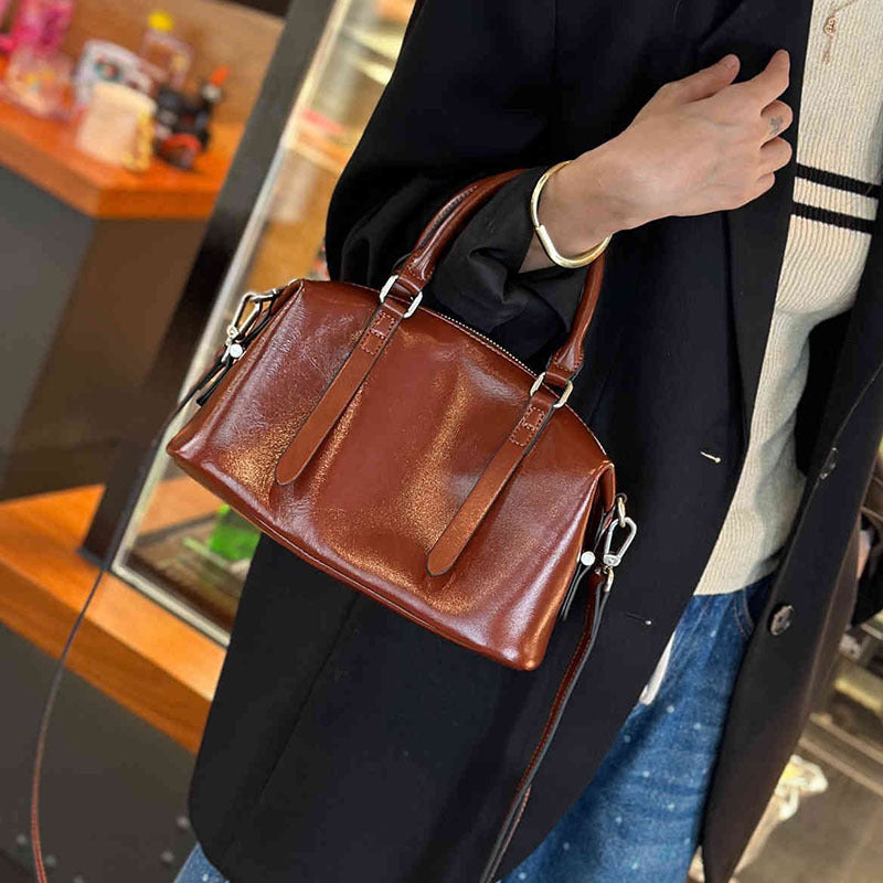 Women's Fashion Pillow Vegetable Tanning Leather Vintage Handbags