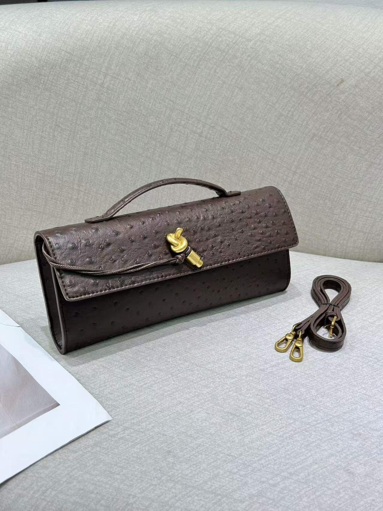 Ostrich Grain Dinner Baguette Exquisite Versatile Crossbody Bags