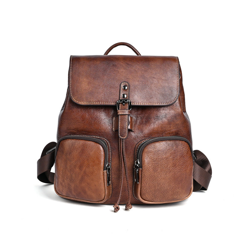 Large Capacity Neutral Cowhide Retro Rub Backpacks