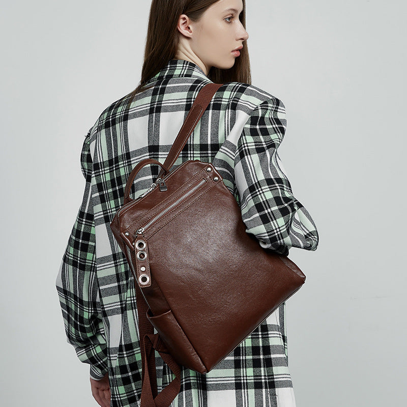 Women's Layer Vegetable Tanning Leather Large Capacity Backpacks