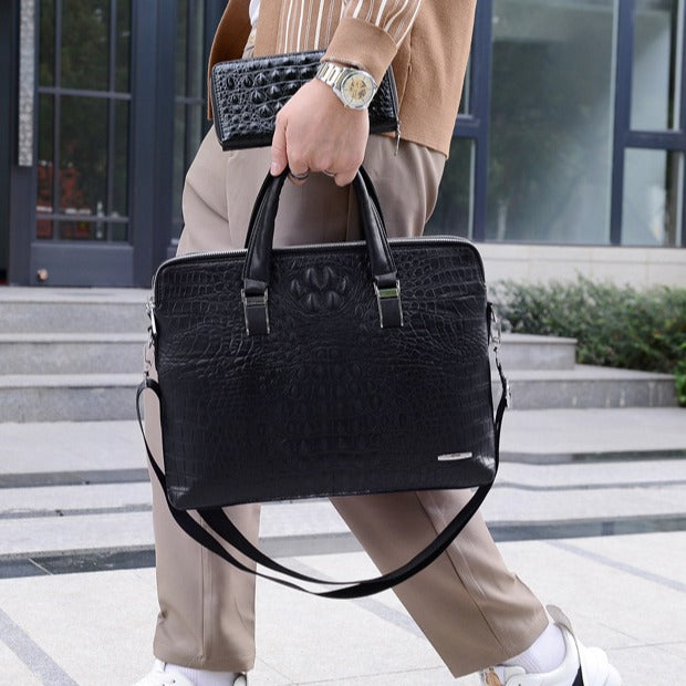 Men's Business File Fashion Crocodile Pattern Large Men's Handbags