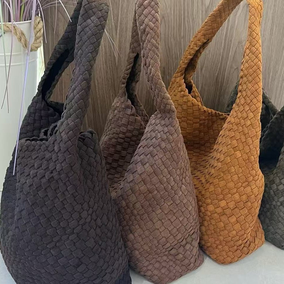 Women's High-grade Frosted Woven Fashionable Basket Shoulder Bags