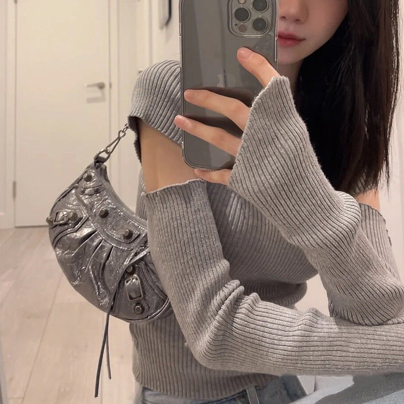 Motorcycle Female Personality Hot Chain Rivets Shoulder Bags