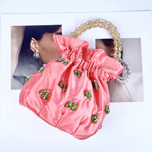 Women's Niche Design Handmade Beaded Satin Portable Handbags