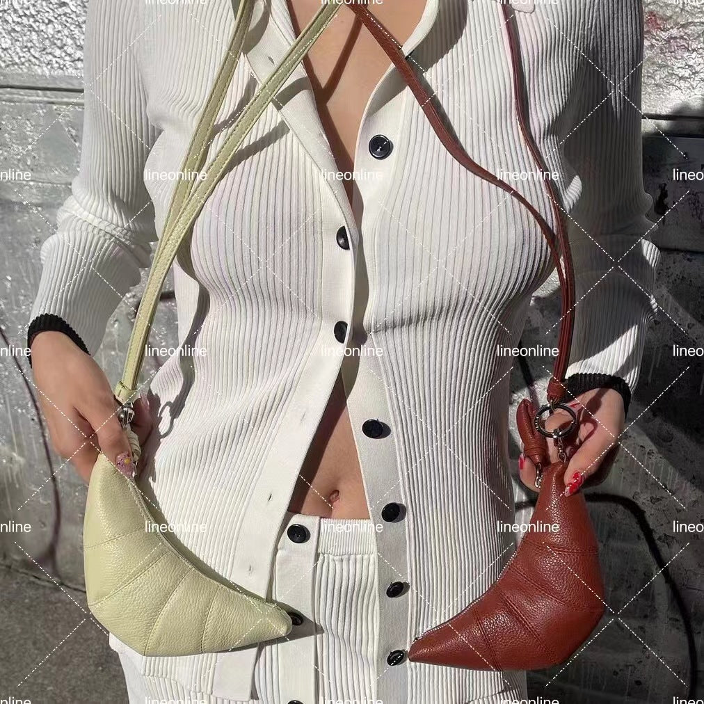 Women's French Design Croissant Linen Coated Advanced Texture Ode Shoulder Bags