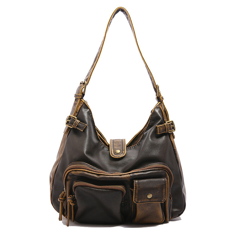 Female Retro Textured Washed Leather Oil Shoulder Bags